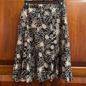Lola P. Floral A-Line Black Cream Skirt Size PL